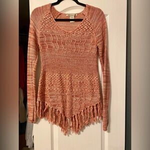 Women's Pink Fringed Sweater
